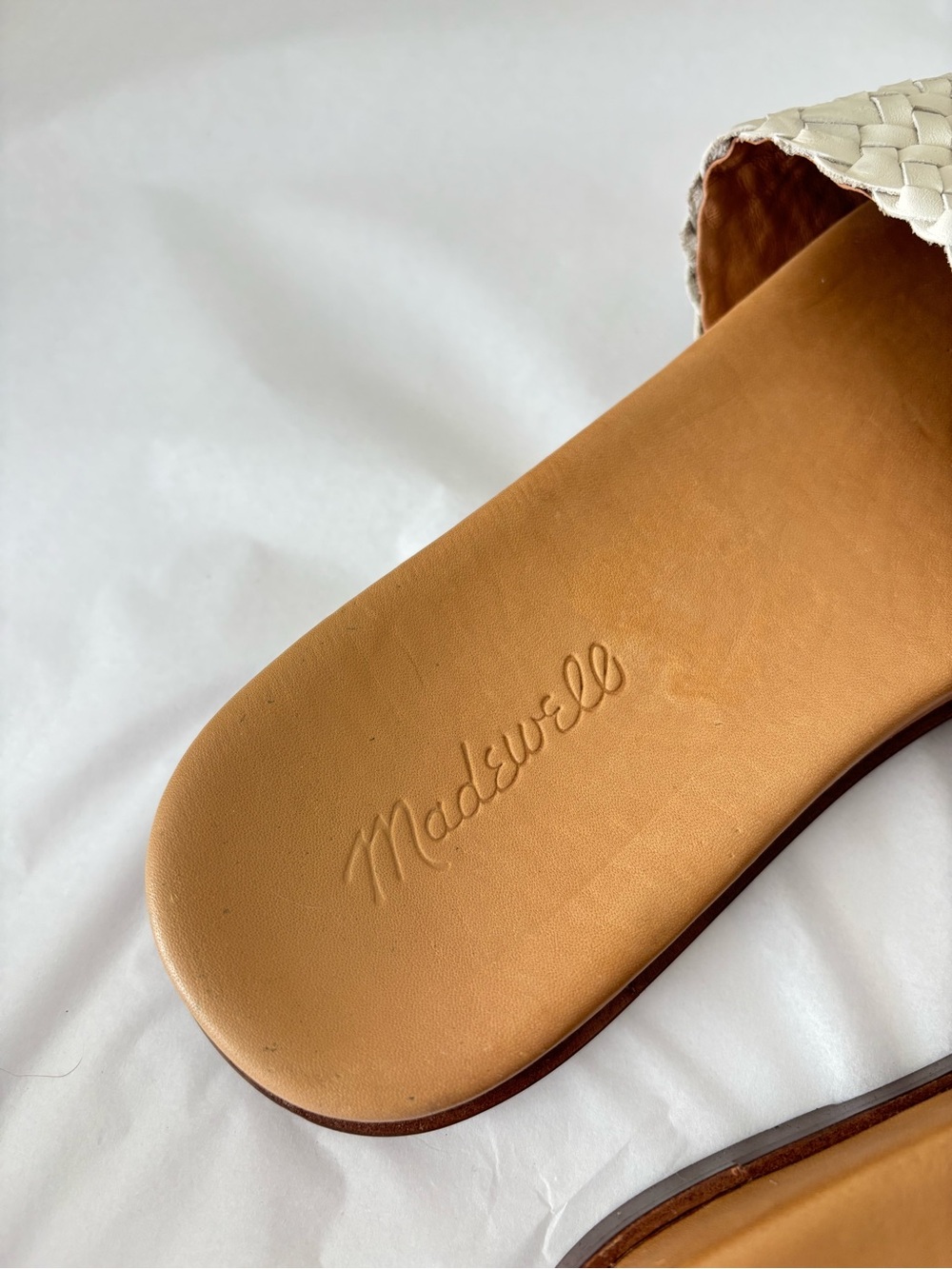 NEW Madewell Tan Leather Cream White Braided Slide Summer Sandals Size 8.5 - Picture 2 of 4
